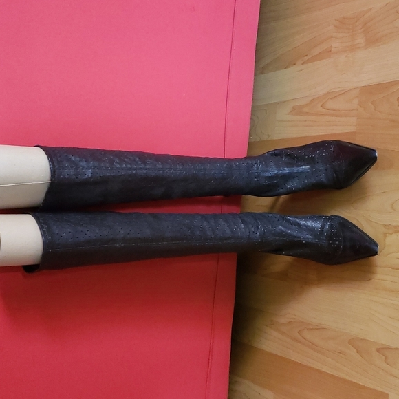 Plein sud black leather laser cut sock boot 37 7 7.5 - Picture 3 of 10